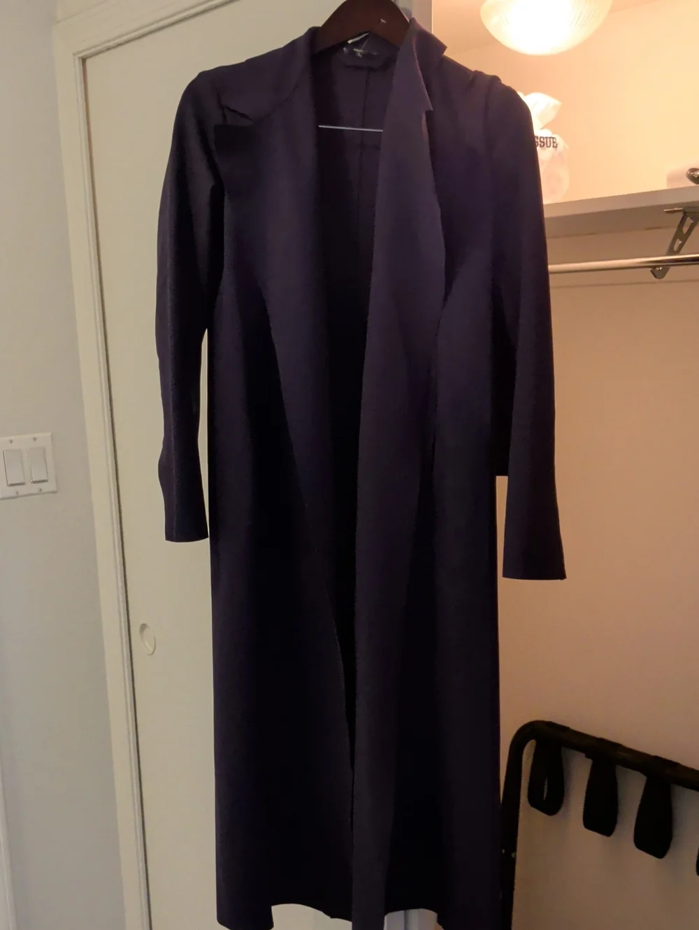 Long Navy Women's Open-Front Trench Coat